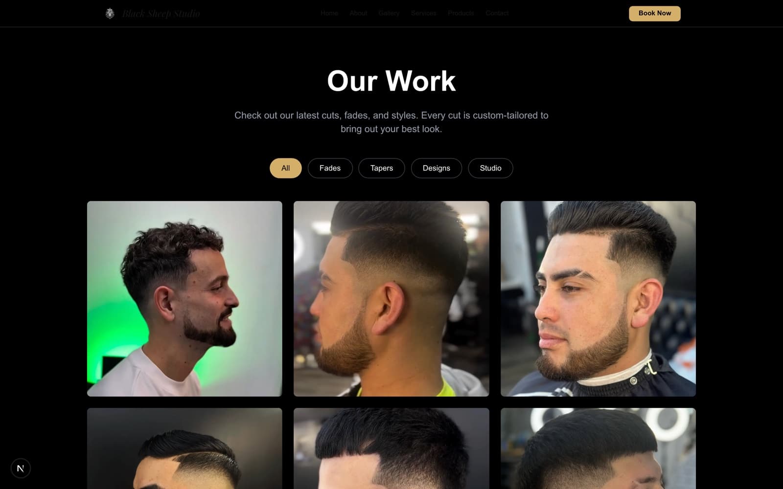 Gallery page — grid of recent cuts and styles